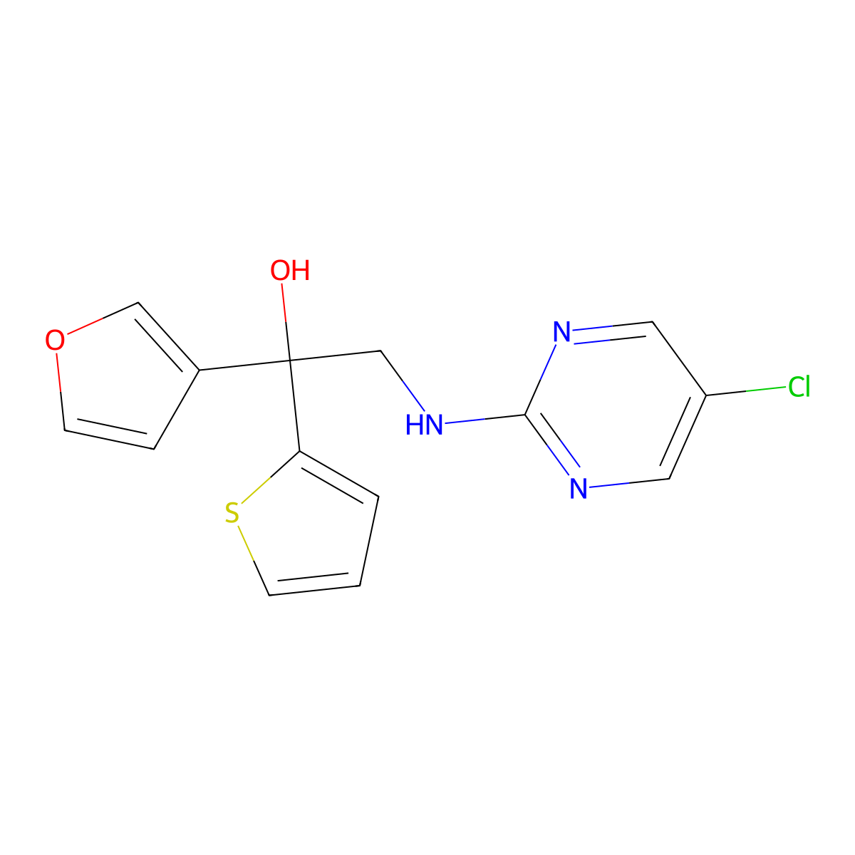 2-[(5-Chloropyrimidin-2-yl)amino]-1-(furan-3-yl)-1-(thiophen-2-yl)ethan-1-ol molecular structure, CAS 2380009-01-6