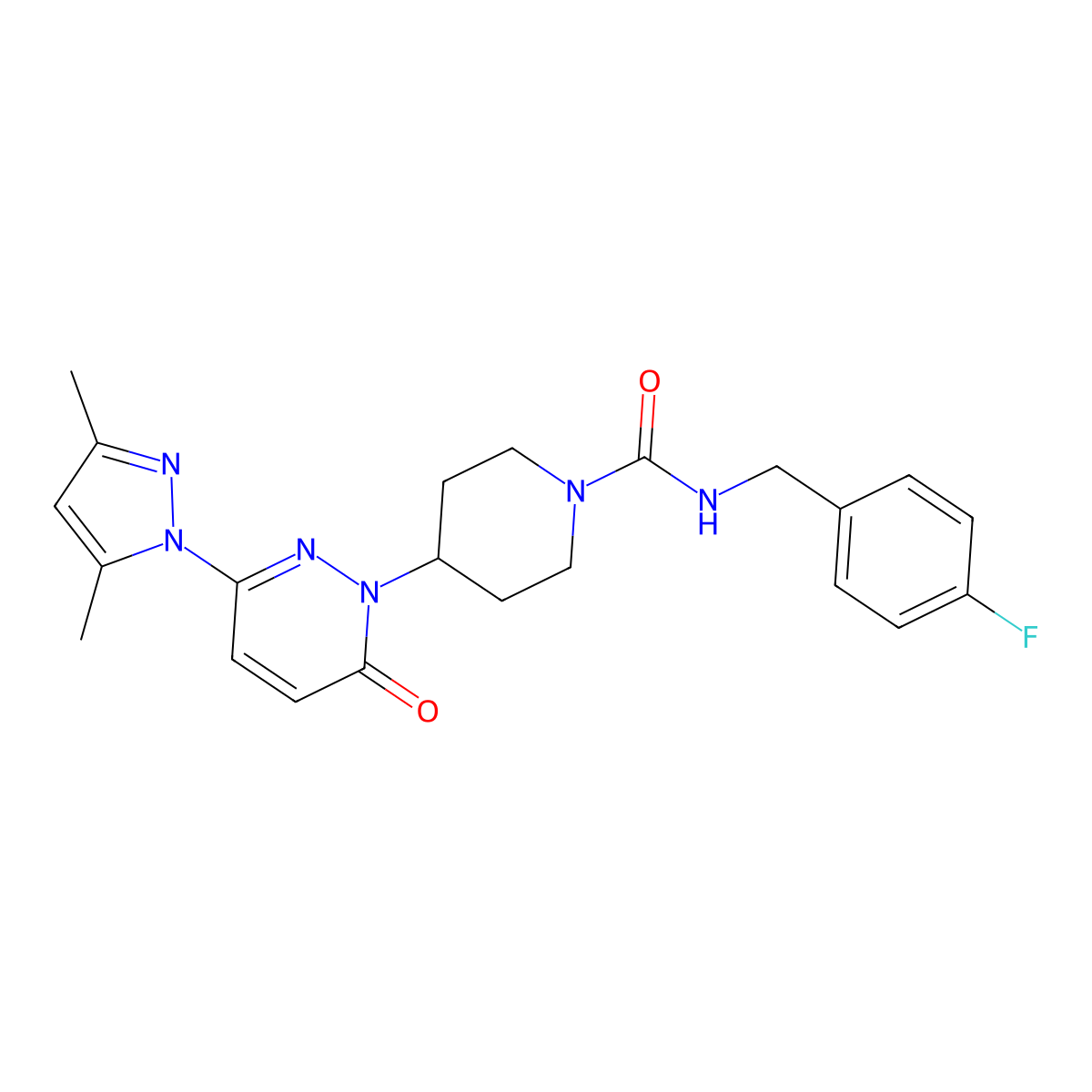4-[3-(3,5-dimethyl-1H-pyrazol-1-yl)-6-oxo-1,6-dihydropyridazin-1-yl]-N-[(4-fluorophenyl)methyl]piperidine-1-carboxamide molecular structure, CAS 2380009-02-7