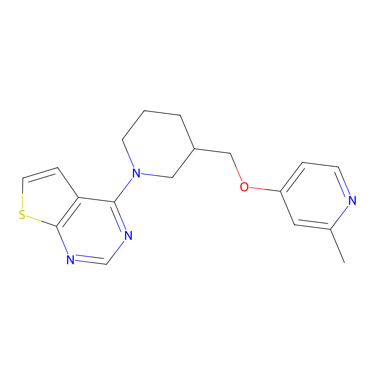 2-Methyl-4-[(1-{thieno[2,3-d]pyrimidin-4-yl}piperidin-3-yl)methoxy]pyridine molecular structure, CAS 2380009-06-1