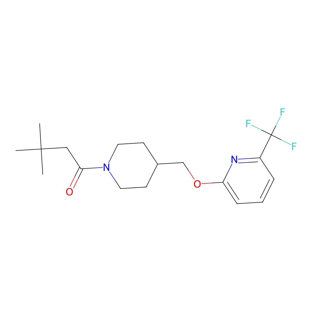 3,3-Dimethyl-1-[4-({[6-(trifluoromethyl)pyridin-2-yl]oxy}methyl)piperidin-1-yl]butan-1-one molecular structure, CAS 2380009-09-4