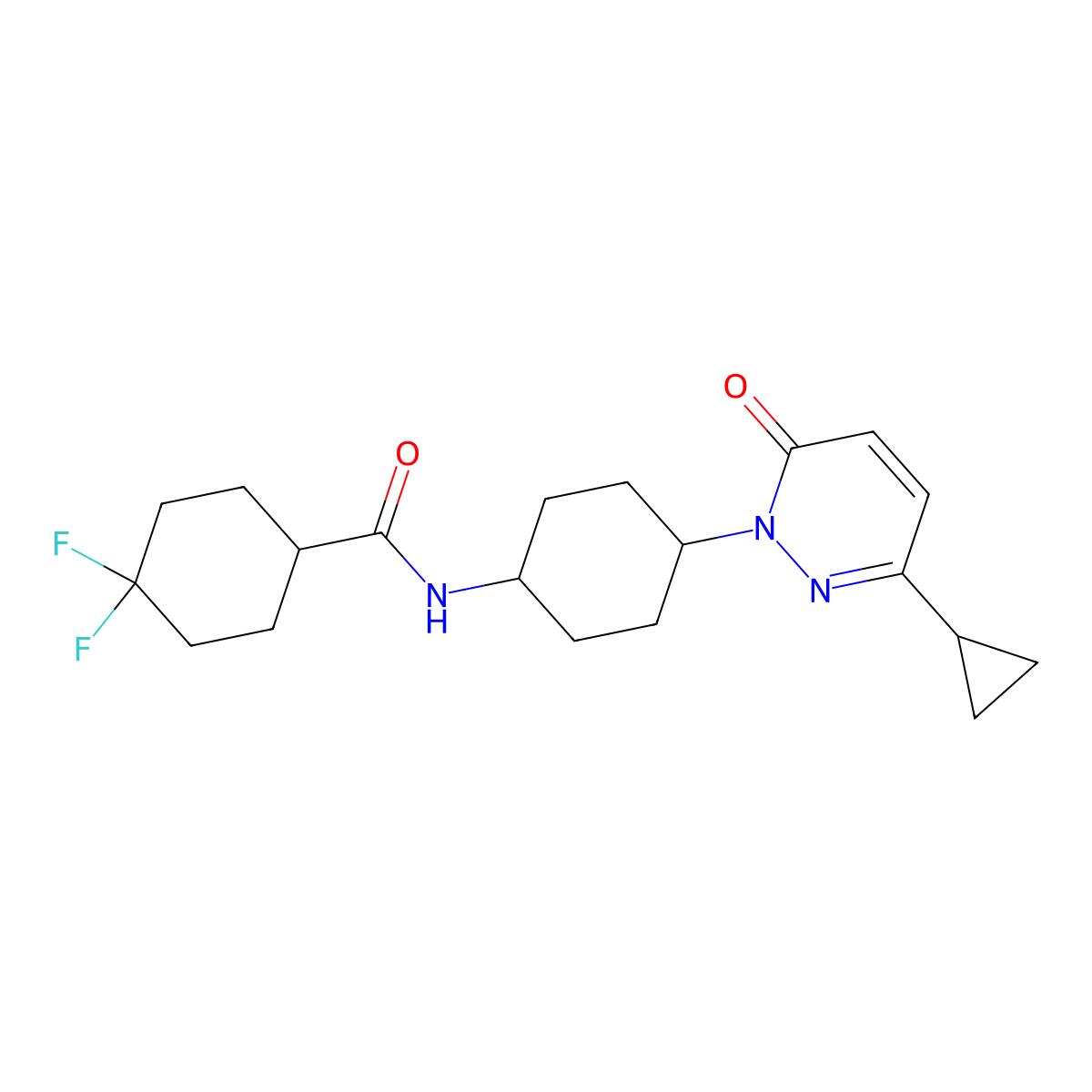 N-[4-(3-cyclopropyl-6-oxo-1,6-dihydropyridazin-1-yl)cyclohexyl]-4,4-difluorocyclohexane-1-carboxamide molecular structure, CAS 2380009-10-7