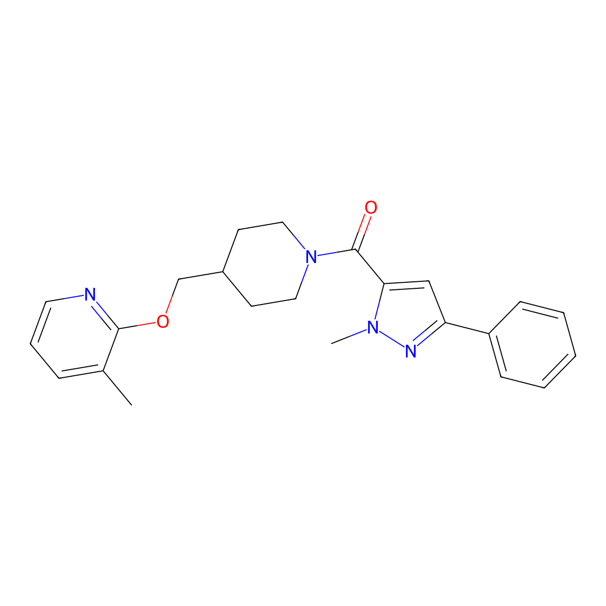 3-methyl-2-{[1-(1-methyl-3-phenyl-1H-pyrazole-5-carbonyl)piperidin-4-yl]methoxy}pyridine molecular structure, CAS 2380009-21-0