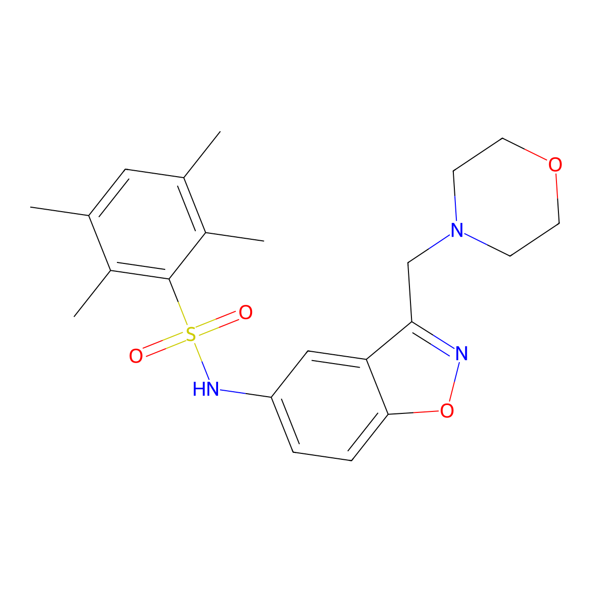 2,3,5,6-tetramethyl-N-{3-[(morpholin-4-yl)methyl]-1,2-benzoxazol-5-yl}benzene-1-sulfonamide molecular structure, CAS 2380009-22-1
