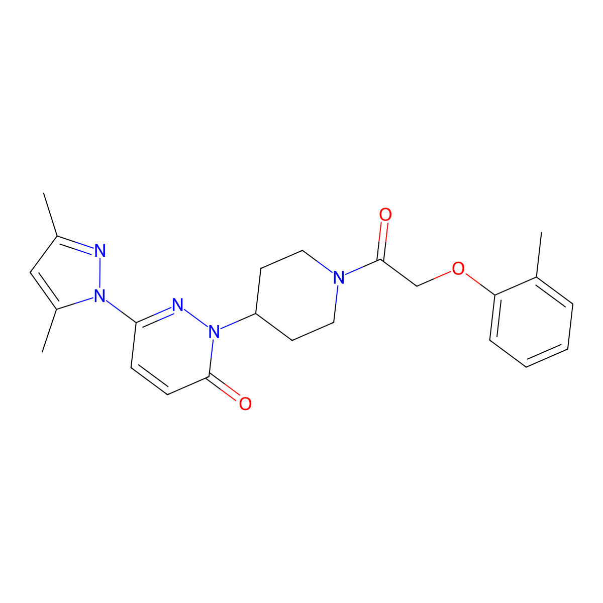 6-(3,5-dimethyl-1H-pyrazol-1-yl)-2-{1-[2-(2-methylphenoxy)acetyl]piperidin-4-yl}-2,3-dihydropyridazin-3-one molecular structure, CAS 2380009-34-5
