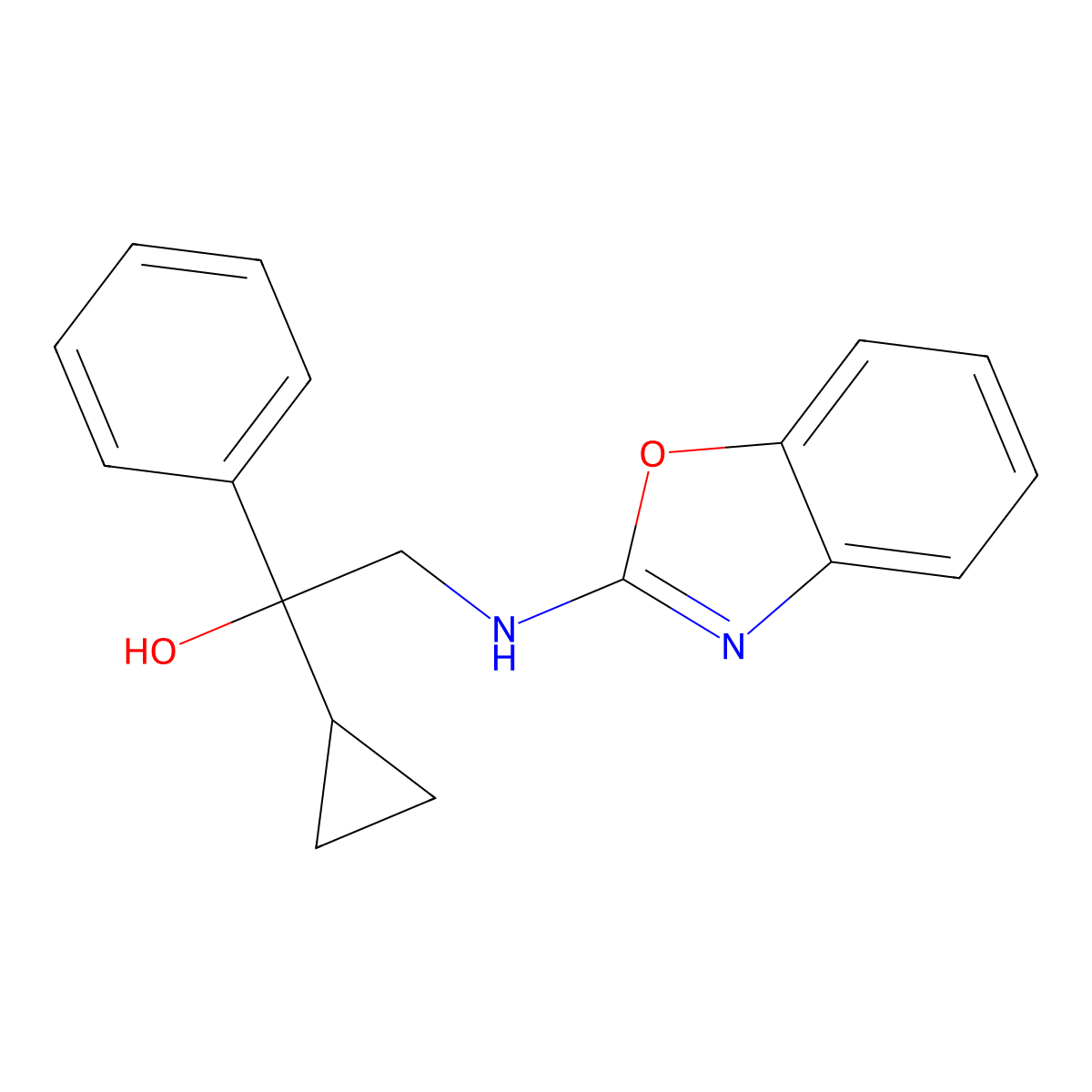 2-[(1,3-Benzoxazol-2-yl)amino]-1-cyclopropyl-1-phenylethan-1-ol molecular structure, CAS 2380009-35-6