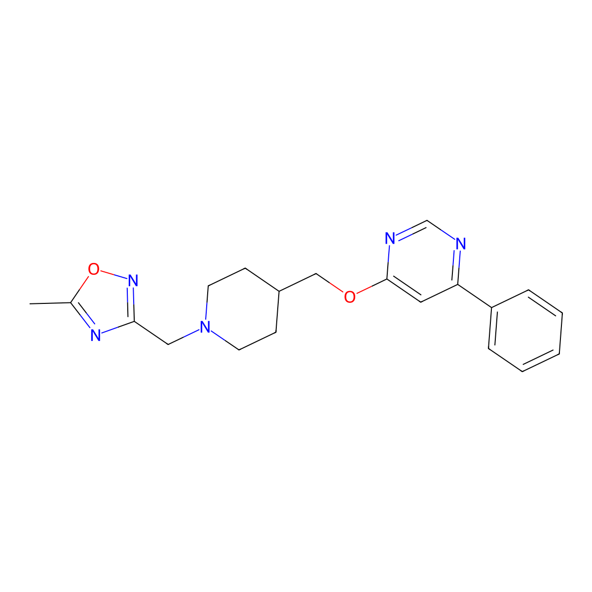 4-({1-[(5-Methyl-1,2,4-oxadiazol-3-yl)methyl]piperidin-4-yl}methoxy)-6-phenylpyrimidine molecular structure, CAS 2380009-43-6