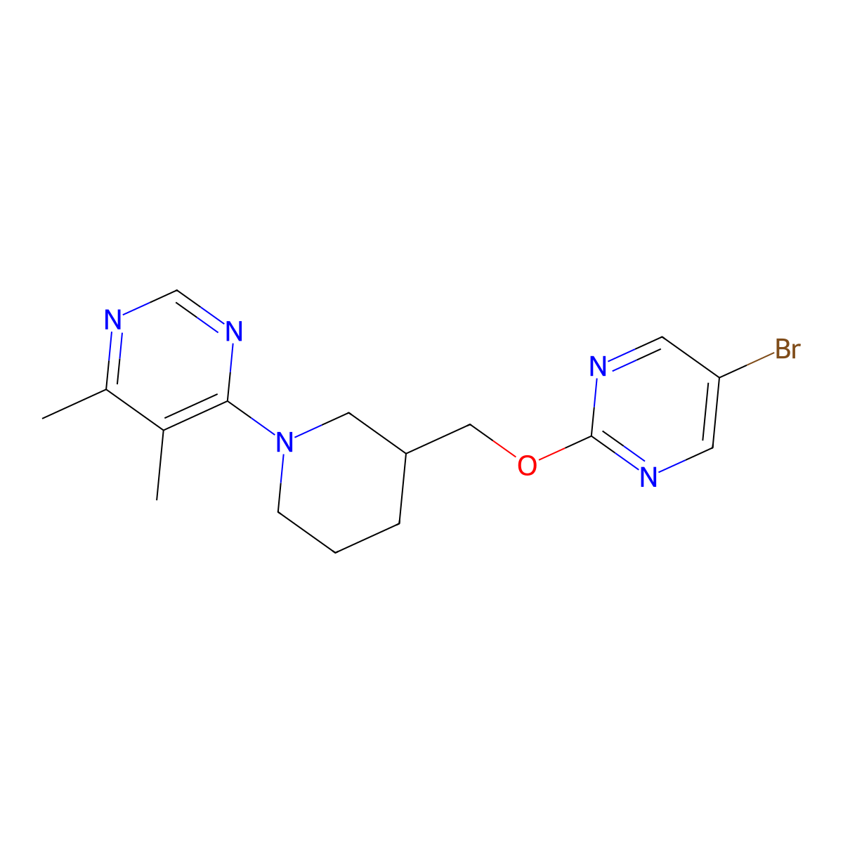 4-(3-{[(5-Bromopyrimidin-2-yl)oxy]methyl}piperidin-1-yl)-5,6-dimethylpyrimidine molecular structure, CAS 2380009-44-7