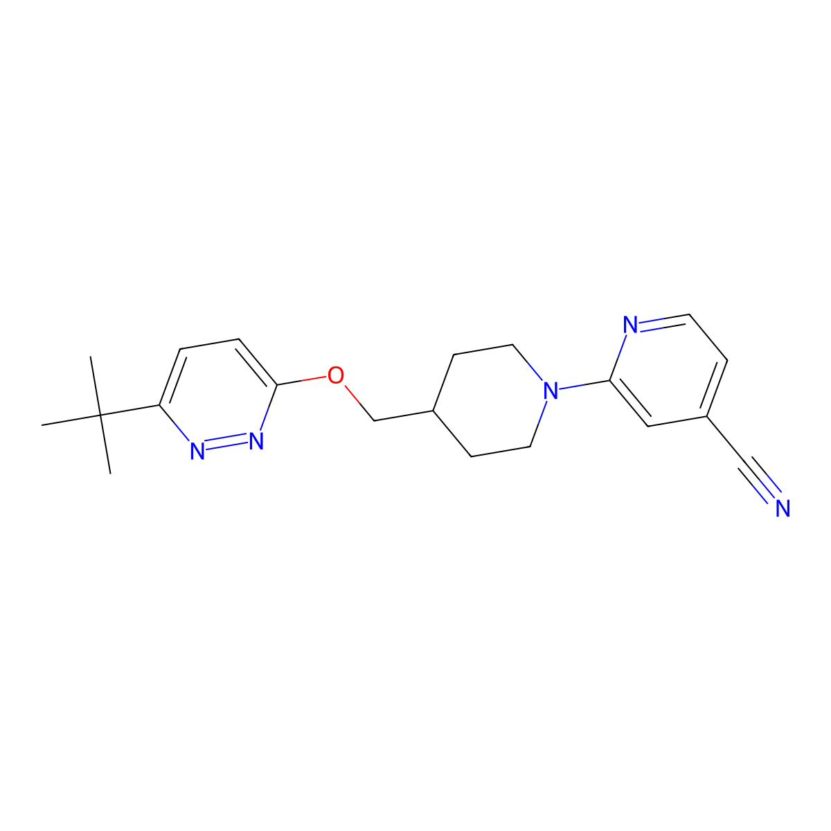 2-(4-{[(6-Tert-butylpyridazin-3-yl)oxy]methyl}piperidin-1-yl)pyridine-4-carbonitrile molecular structure, CAS 2380009-45-8