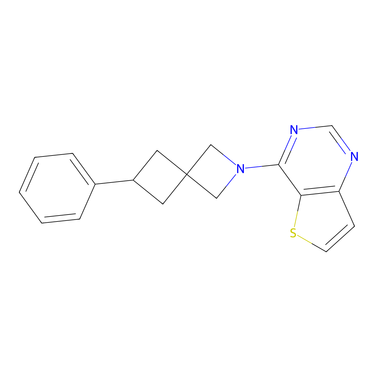6-Phenyl-2-{thieno[3,2-d]pyrimidin-4-yl}-2-azaspiro[3.3]heptane molecular structure, CAS 2380009-53-8
