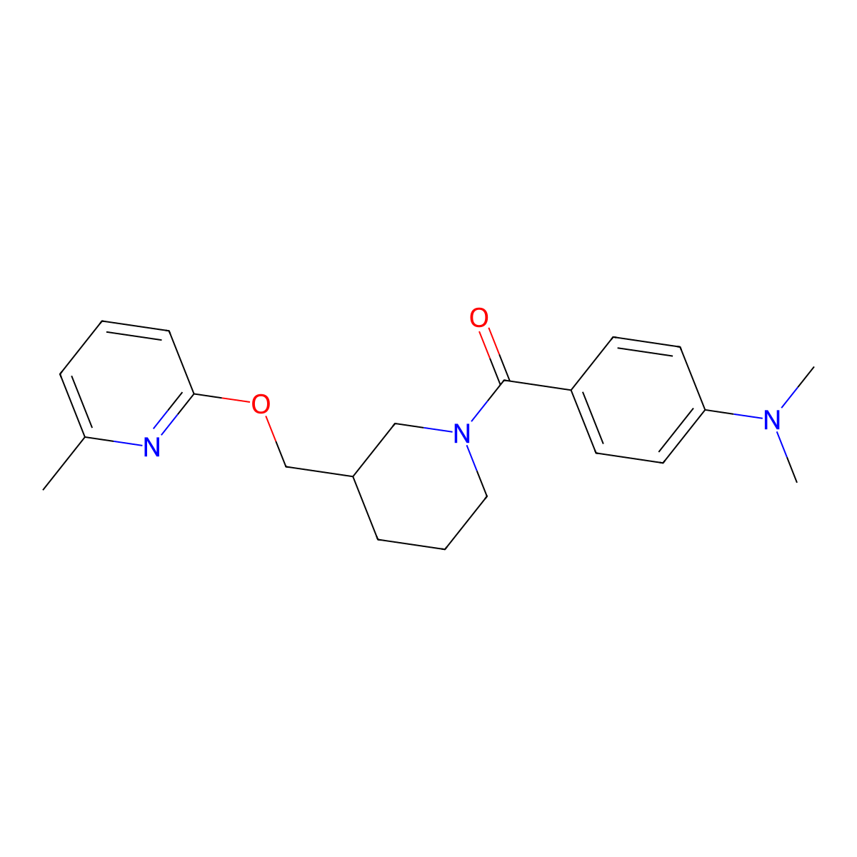 N,N-dimethyl-4-(3-{[(6-methylpyridin-2-yl)oxy]methyl}piperidine-1-carbonyl)aniline molecular structure, CAS 2380009-55-0