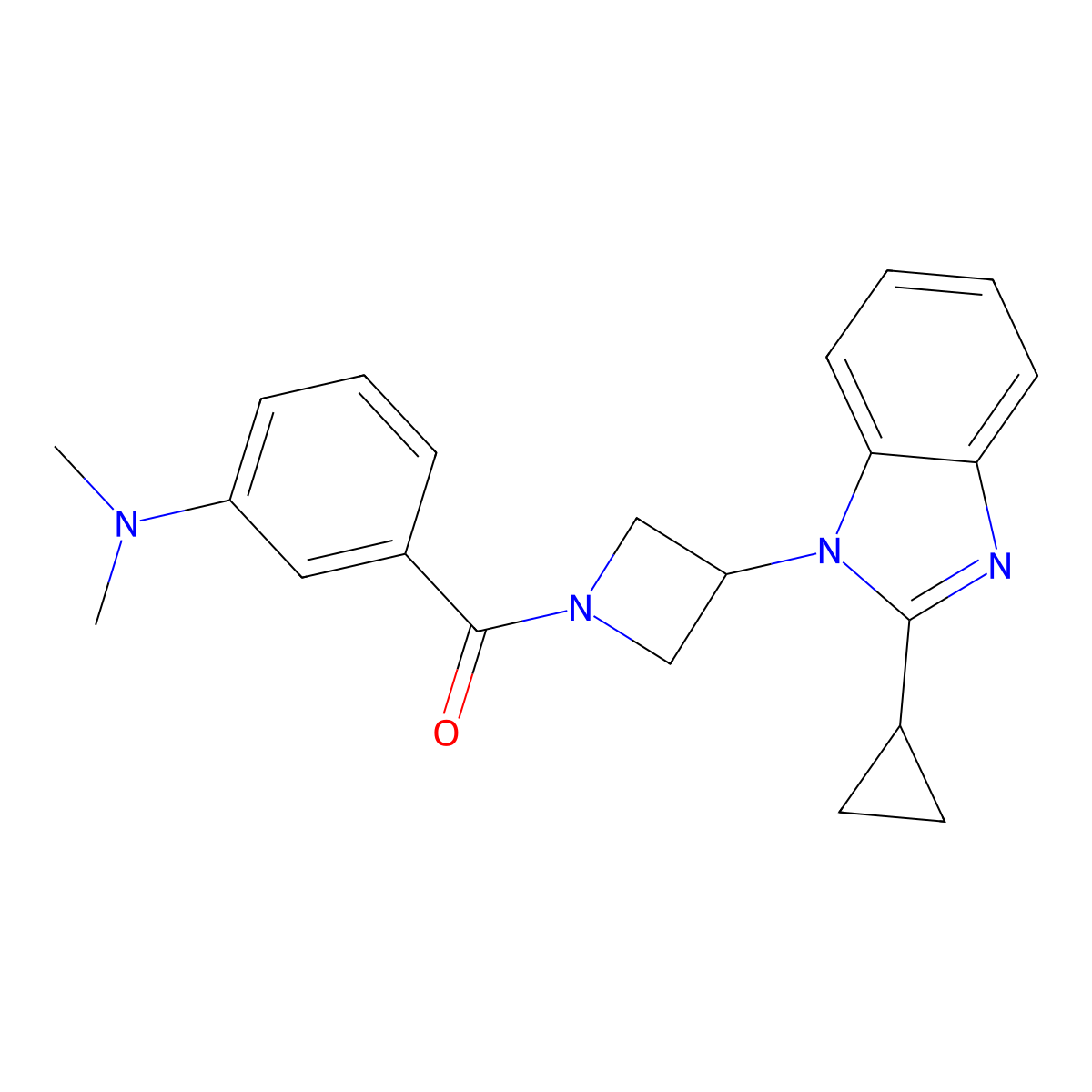 3-[3-(2-cyclopropyl-1H-1,3-benzodiazol-1-yl)azetidine-1-carbonyl]-N,N-dimethylaniline molecular structure, CAS 2380009-56-1