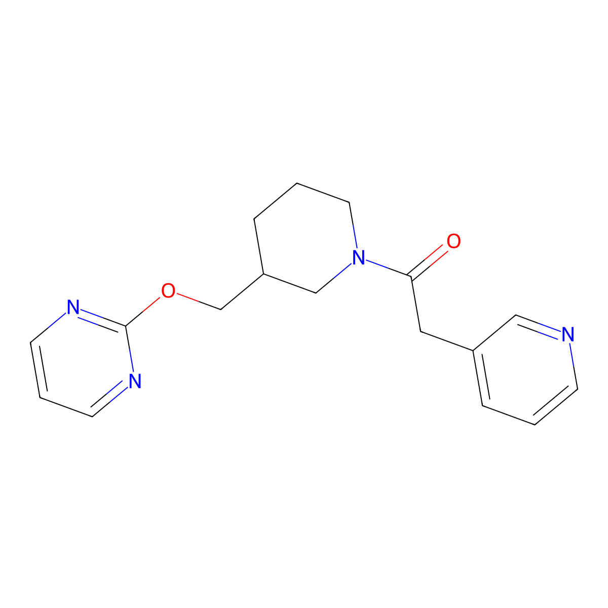2-(Pyridin-3-yl)-1-{3-[(pyrimidin-2-yloxy)methyl]piperidin-1-yl}ethan-1-one molecular structure, CAS 2380009-61-8