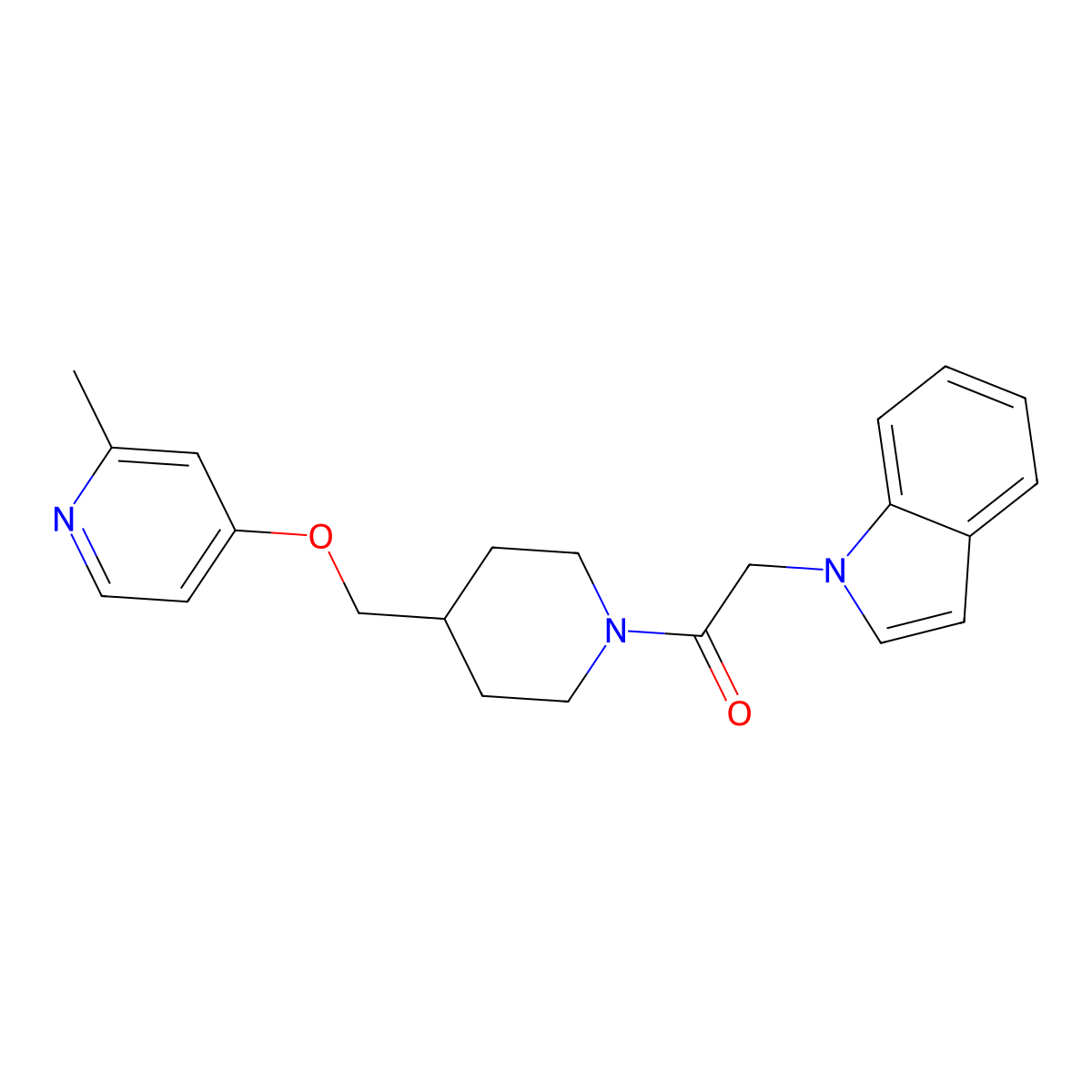 2-(1H-indol-1-yl)-1-(4-{[(2-methylpyridin-4-yl)oxy]methyl}piperidin-1-yl)ethan-1-one molecular structure, CAS 2380009-67-4