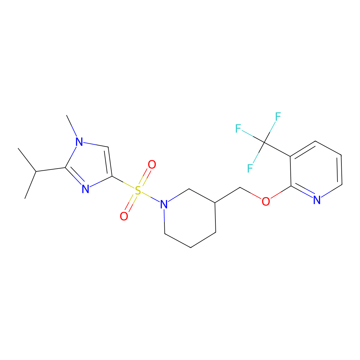 2-[(1-{[1-methyl-2-(propan-2-yl)-1H-imidazol-4-yl]sulfonyl}piperidin-3-yl)methoxy]-3-(trifluoromethyl)pyridine molecular structure, CAS 2380009-68-5