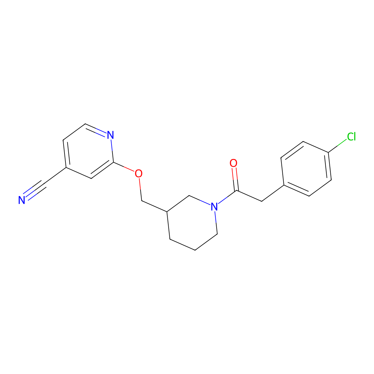 2-({1-[2-(4-Chlorophenyl)acetyl]piperidin-3-yl}methoxy)pyridine-4-carbonitrile molecular structure, CAS 2380009-70-9