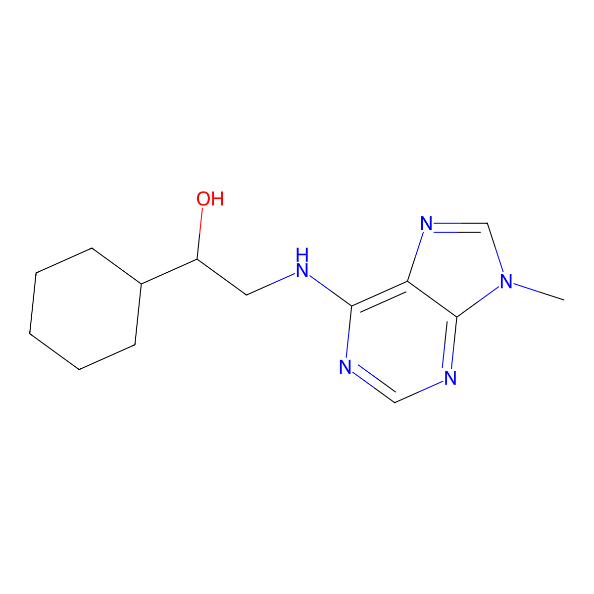 1-cyclohexyl-2-[(9-methyl-9H-purin-6-yl)amino]ethan-1-ol molecular structure, CAS 2380009-73-2