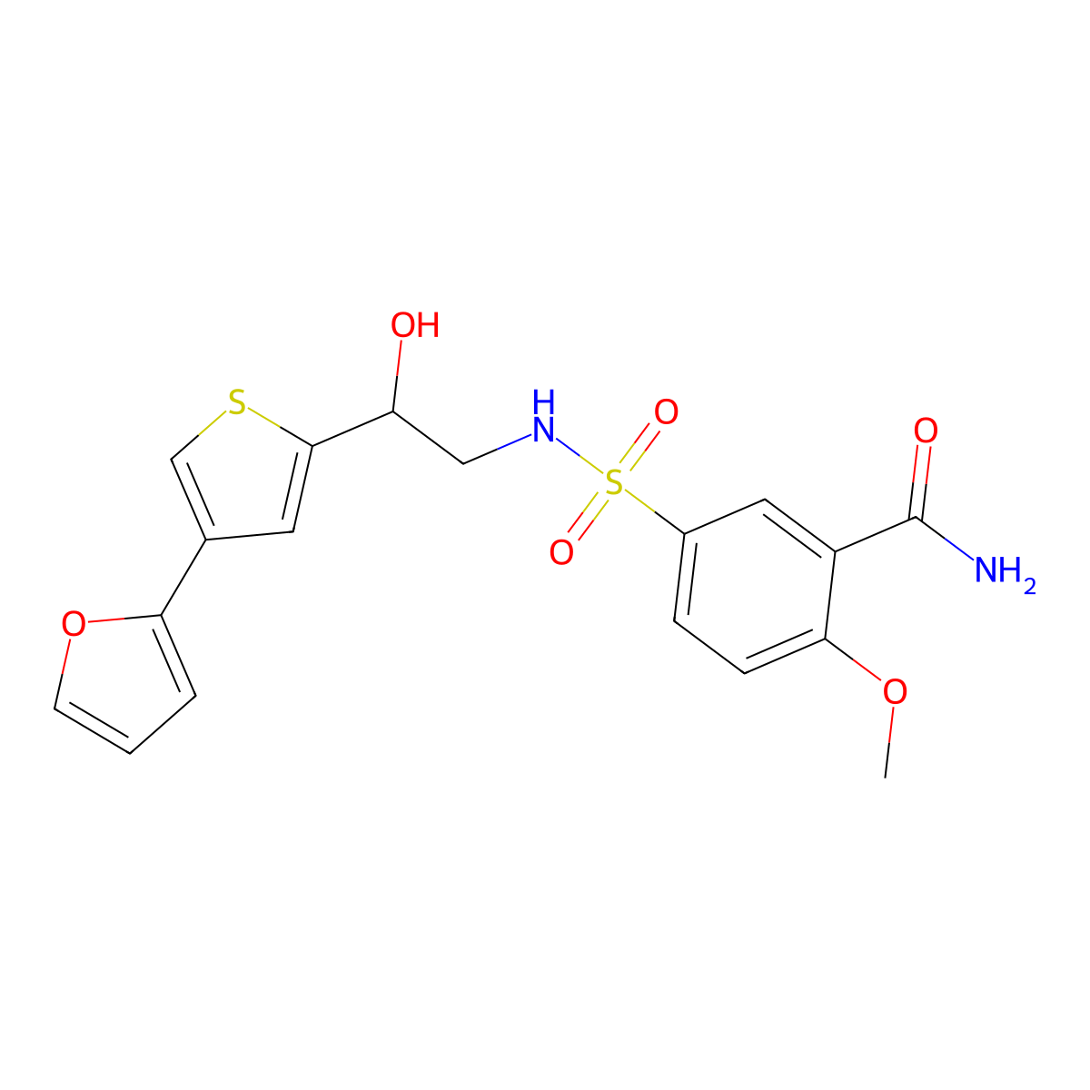 5-({2-[4-(Furan-2-yl)thiophen-2-yl]-2-hydroxyethyl}sulfamoyl)-2-methoxybenzamide molecular structure, CAS 2380009-78-7