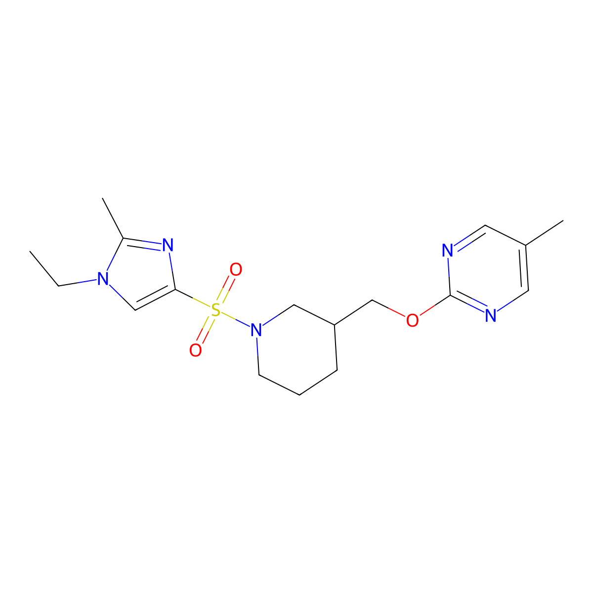 2-({1-[(1-ethyl-2-methyl-1H-imidazol-4-yl)sulfonyl]piperidin-3-yl}methoxy)-5-methylpyrimidine molecular structure, CAS 2380009-80-1