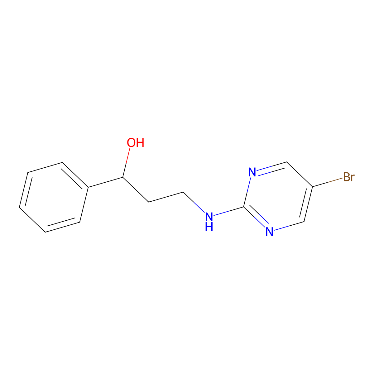 3-[(5-Bromopyrimidin-2-yl)amino]-1-phenylpropan-1-ol molecular structure, CAS 2380009-81-2