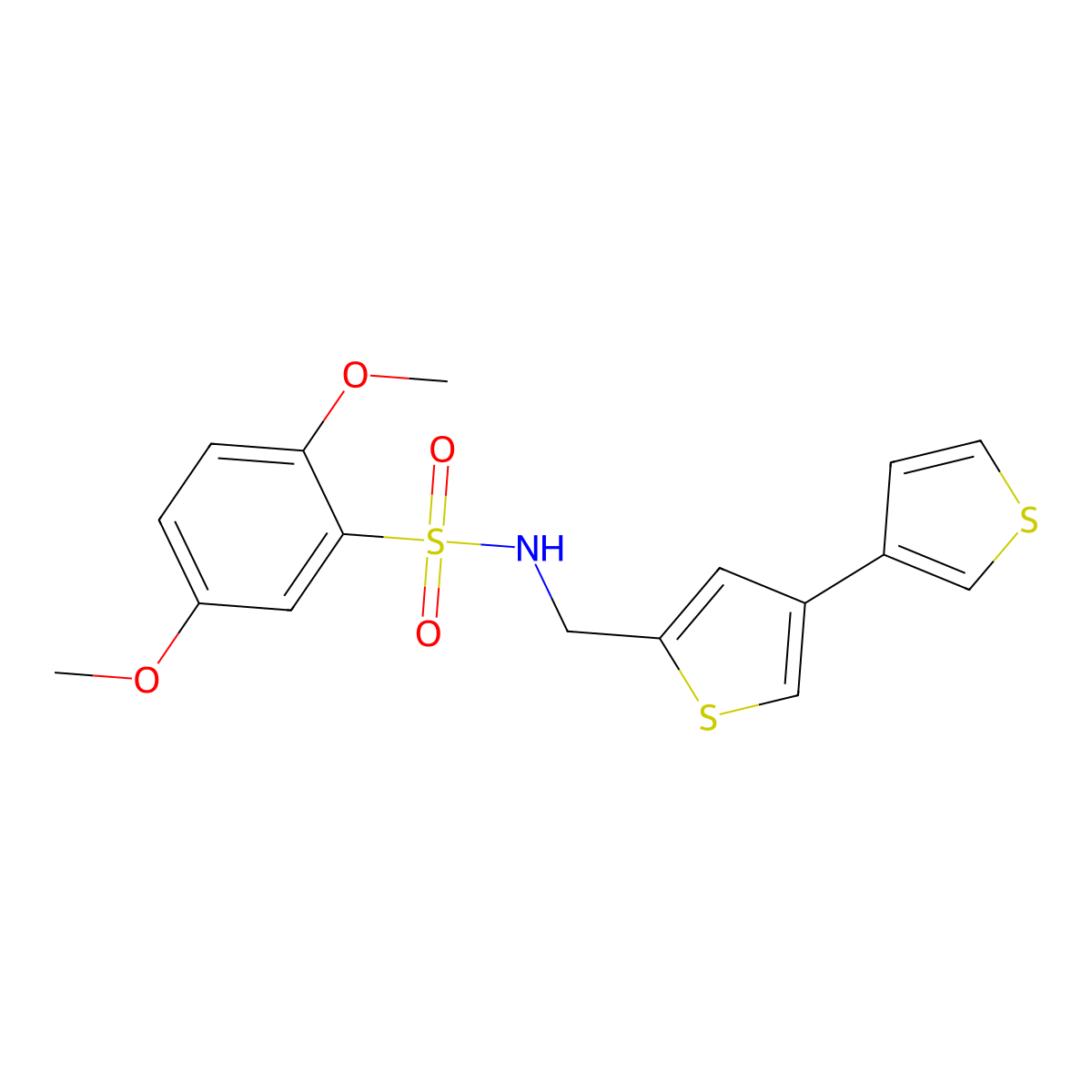 N-({[3,3'-bithiophene]-5-yl}methyl)-2,5-dimethoxybenzene-1-sulfonamide molecular structure, CAS 2380009-85-6