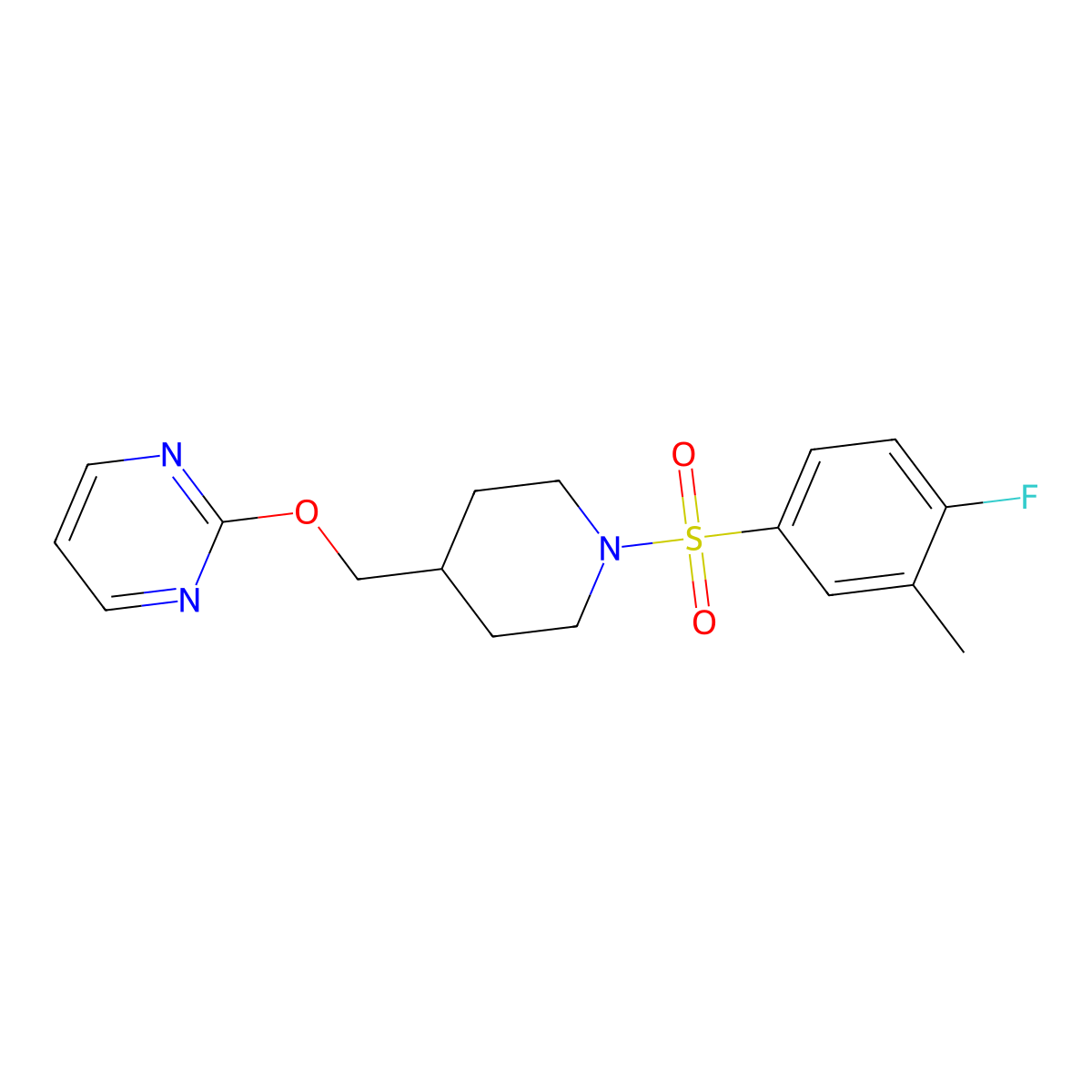 2-{[1-(4-Fluoro-3-methylbenzenesulfonyl)piperidin-4-yl]methoxy}pyrimidine molecular structure, CAS 2380009-86-7