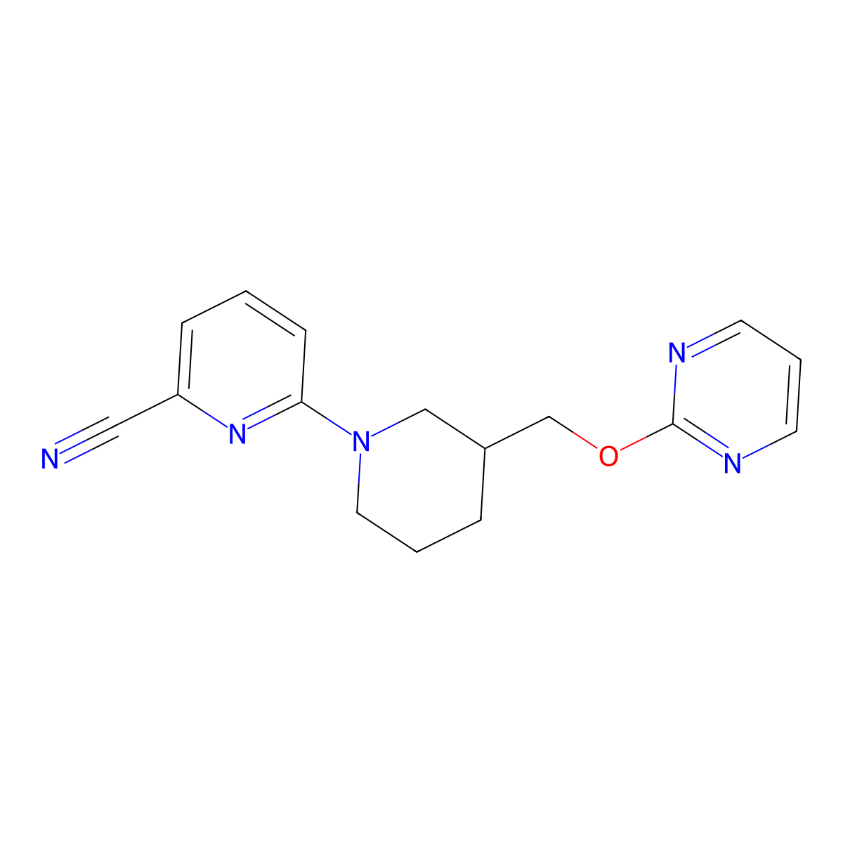 6-{3-[(Pyrimidin-2-yloxy)methyl]piperidin-1-yl}pyridine-2-carbonitrile molecular structure, CAS 2380009-89-0