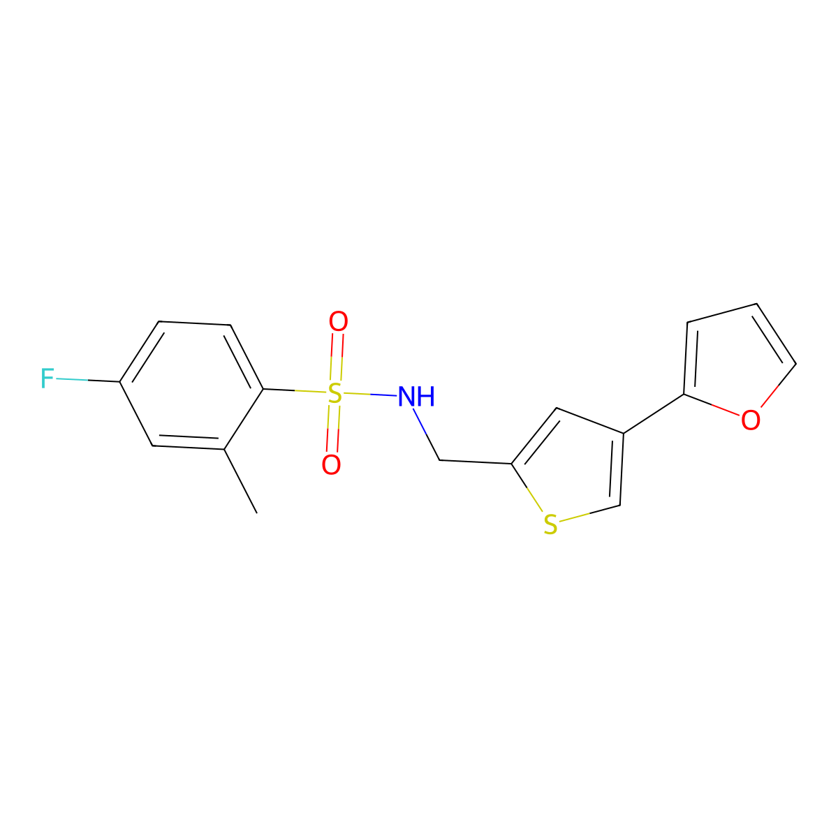 4-fluoro-N-{[4-(furan-2-yl)thiophen-2-yl]methyl}-2-methylbenzene-1-sulfonamide molecular structure, CAS 2380009-93-6