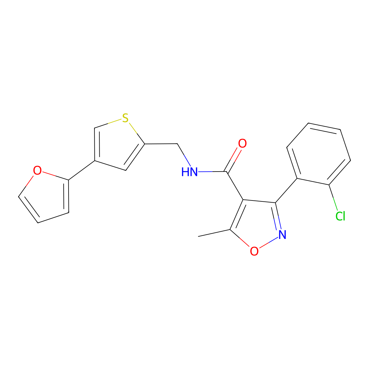 3-(2-chlorophenyl)-N-{[4-(furan-2-yl)thiophen-2-yl]methyl}-5-methyl-1,2-oxazole-4-carboxamide molecular structure, CAS 2380009-98-1