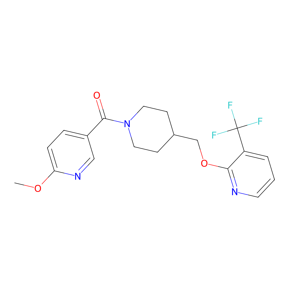 2-{[1-(6-Methoxypyridine-3-carbonyl)piperidin-4-yl]methoxy}-3-(trifluoromethyl)pyridine molecular structure, CAS 2380010-00-2