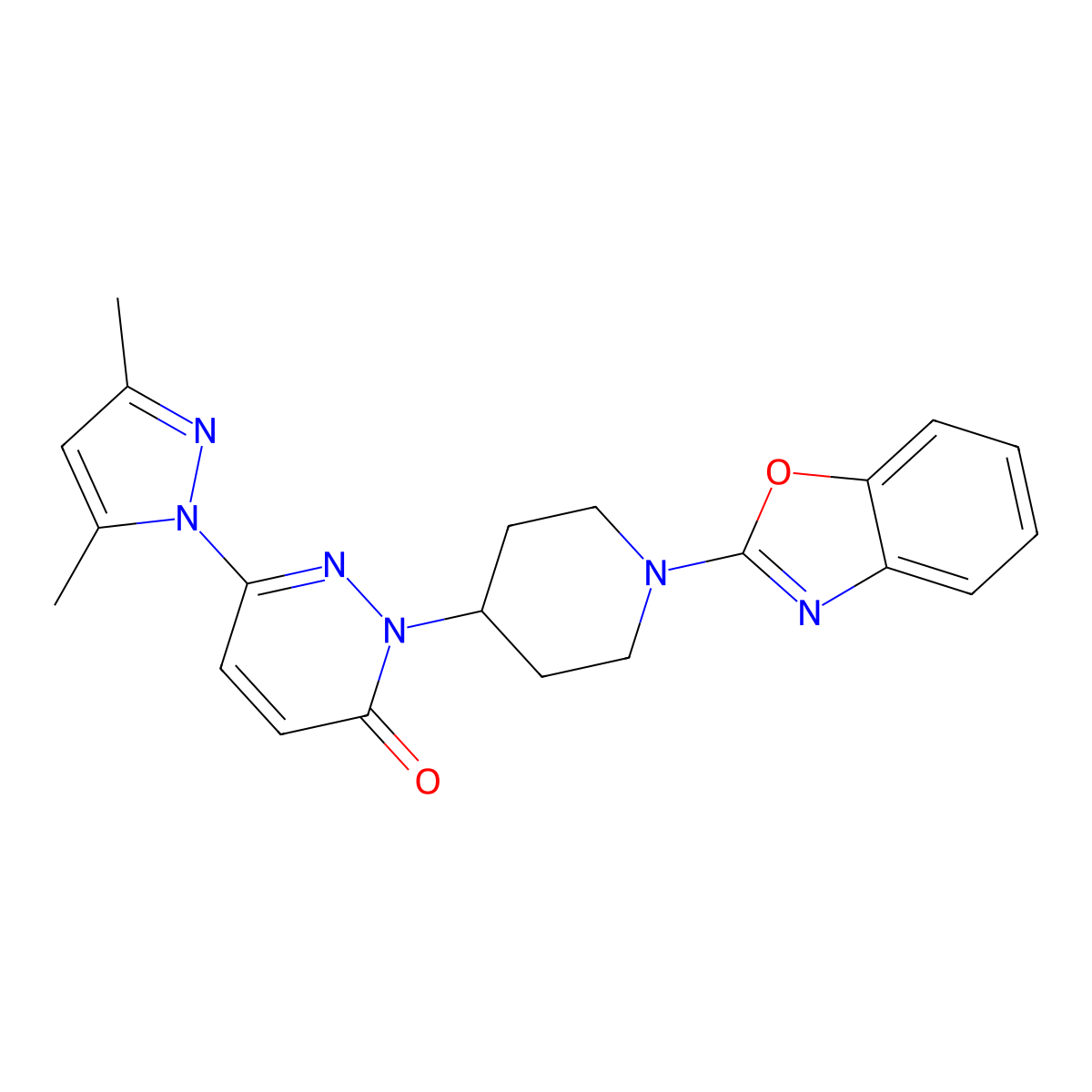 2-[1-(1,3-benzoxazol-2-yl)piperidin-4-yl]-6-(3,5-dimethyl-1H-pyrazol-1-yl)-2,3-dihydropyridazin-3-one molecular structure, CAS 2380010-14-8