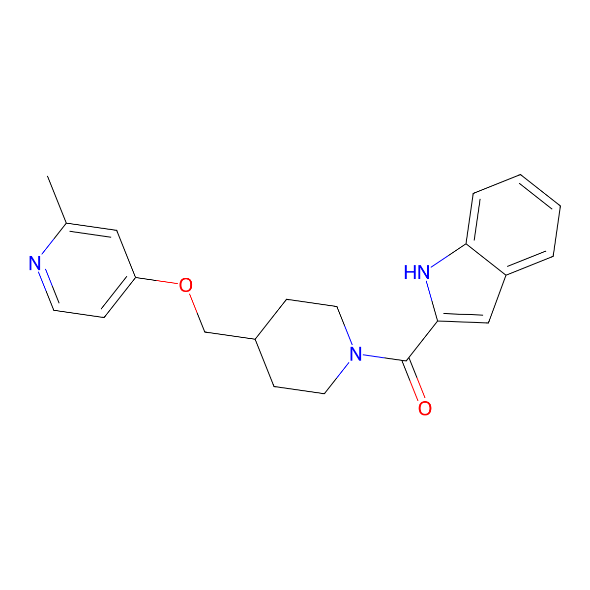 2-(4-{[(2-methylpyridin-4-yl)oxy]methyl}piperidine-1-carbonyl)-1H-indole molecular structure, CAS 2380010-17-1