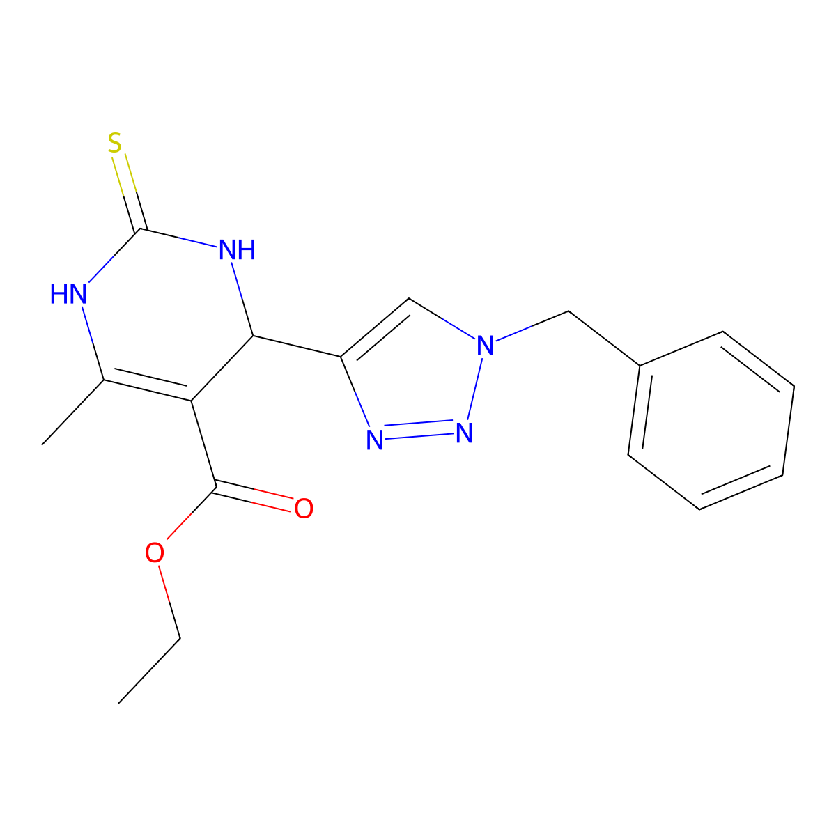 ethyl 4-(1-benzyl-1H-1,2,3-triazol-4-yl)-6-methyl-2-sulfanylidene-1,2,3,4-tetrahydropyrimidine-5-carboxylate molecular structure, CAS 2380010-18-2