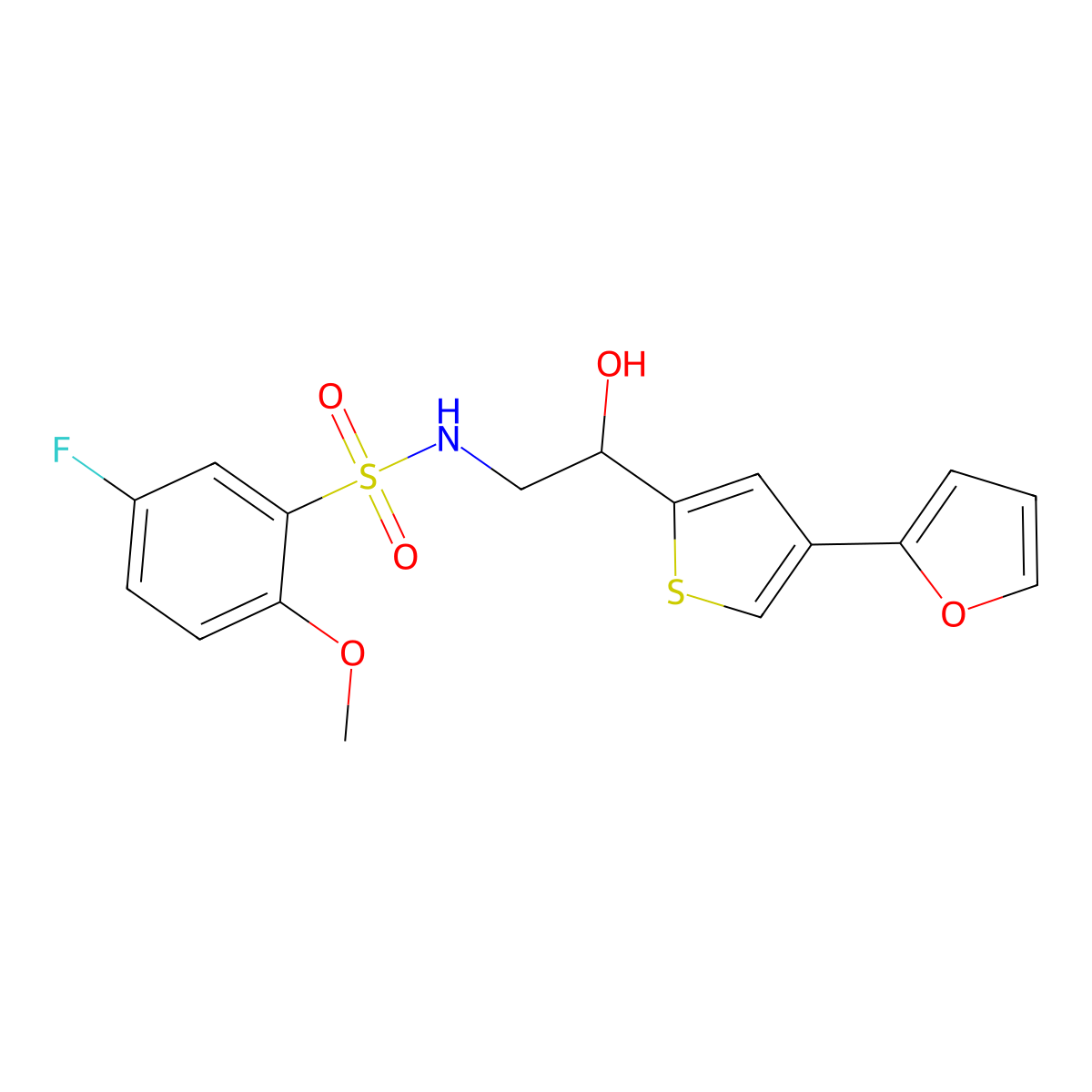 5-fluoro-N-{2-[4-(furan-2-yl)thiophen-2-yl]-2-hydroxyethyl}-2-methoxybenzene-1-sulfonamide molecular structure, CAS 2380010-23-9