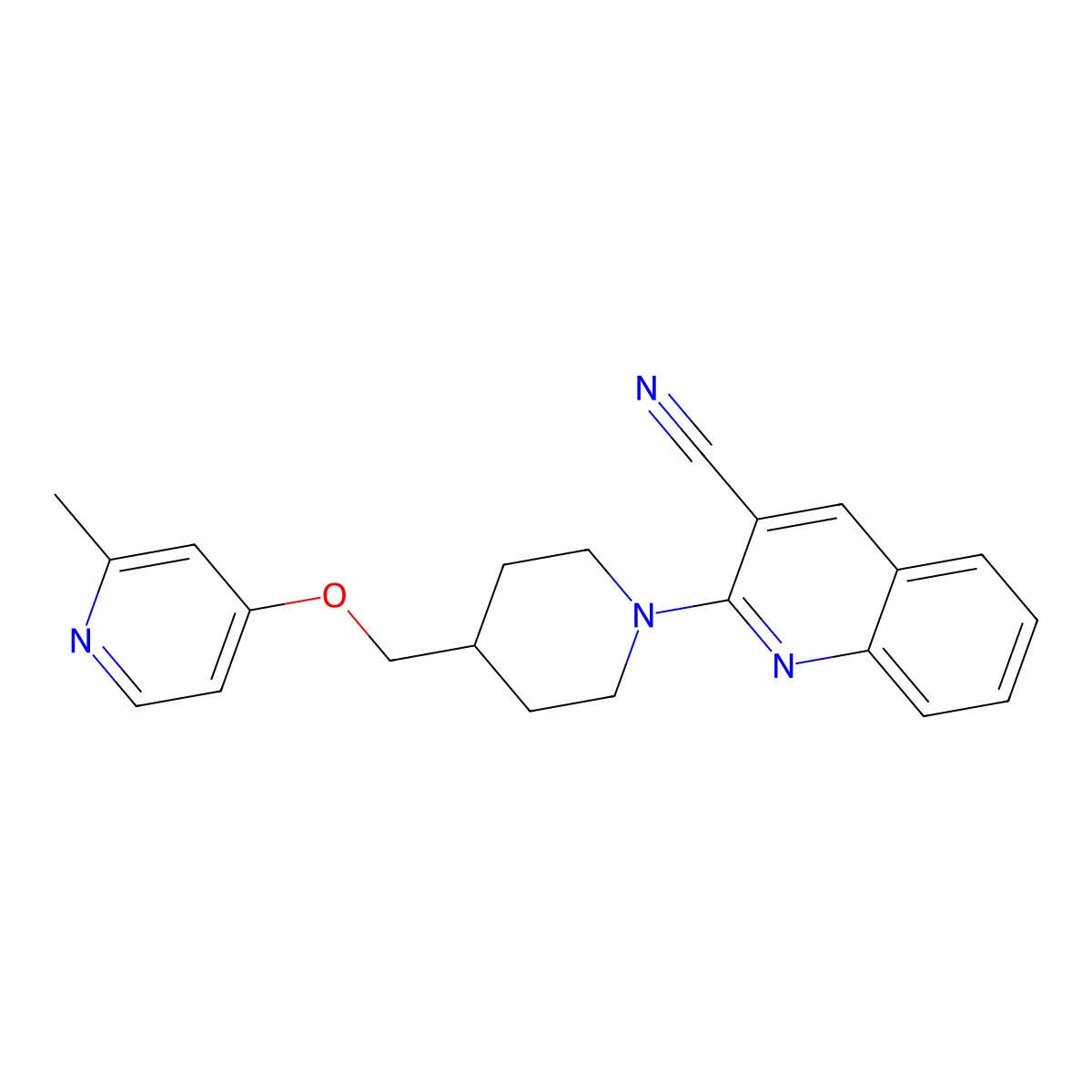 2-(4-{[(2-Methylpyridin-4-yl)oxy]methyl}piperidin-1-yl)quinoline-3-carbonitrile molecular structure, CAS 2380010-27-3