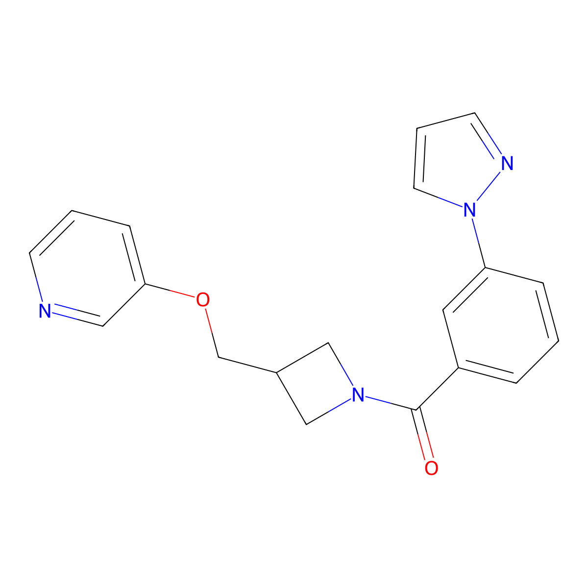 3-({1-[3-(1H-pyrazol-1-yl)benzoyl]azetidin-3-yl}methoxy)pyridine molecular structure, CAS 2380010-29-5