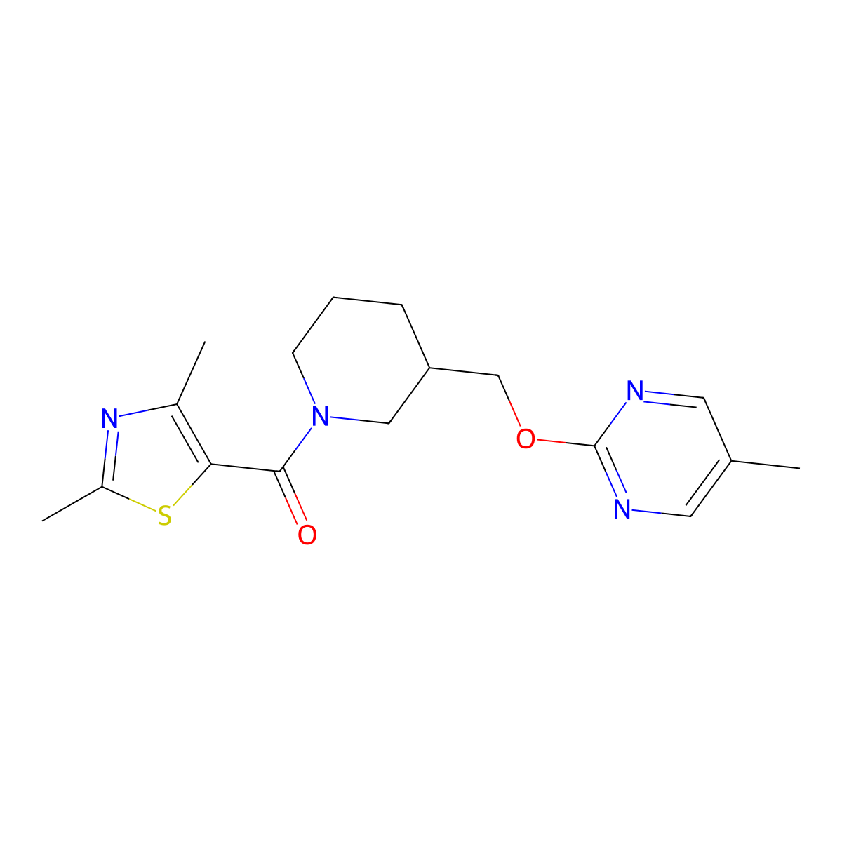 2-{[1-(2,4-Dimethyl-1,3-thiazole-5-carbonyl)piperidin-3-yl]methoxy}-5-methylpyrimidine molecular structure, CAS 2380010-35-3