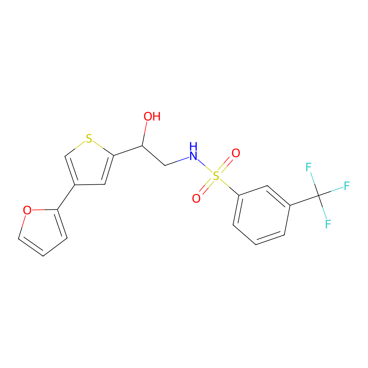 N-{2-[4-(furan-2-yl)thiophen-2-yl]-2-hydroxyethyl}-3-(trifluoromethyl)benzene-1-sulfonamide molecular structure, CAS 2380010-36-4