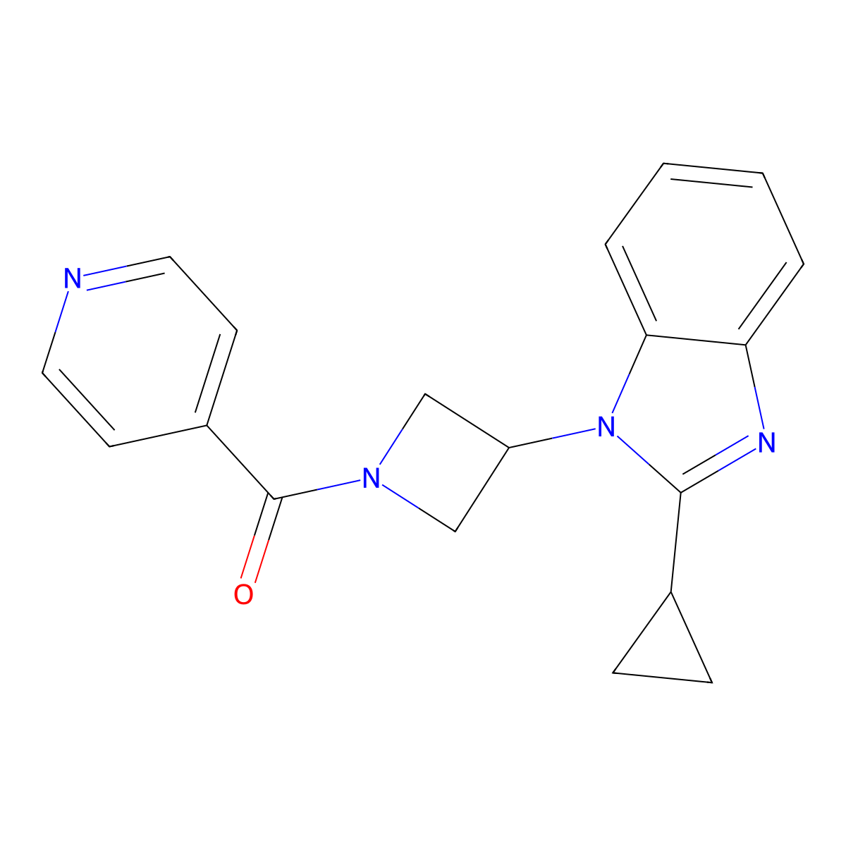 2-cyclopropyl-1-[1-(pyridine-4-carbonyl)azetidin-3-yl]-1H-1,3-benzodiazole molecular structure, CAS 2380010-37-5