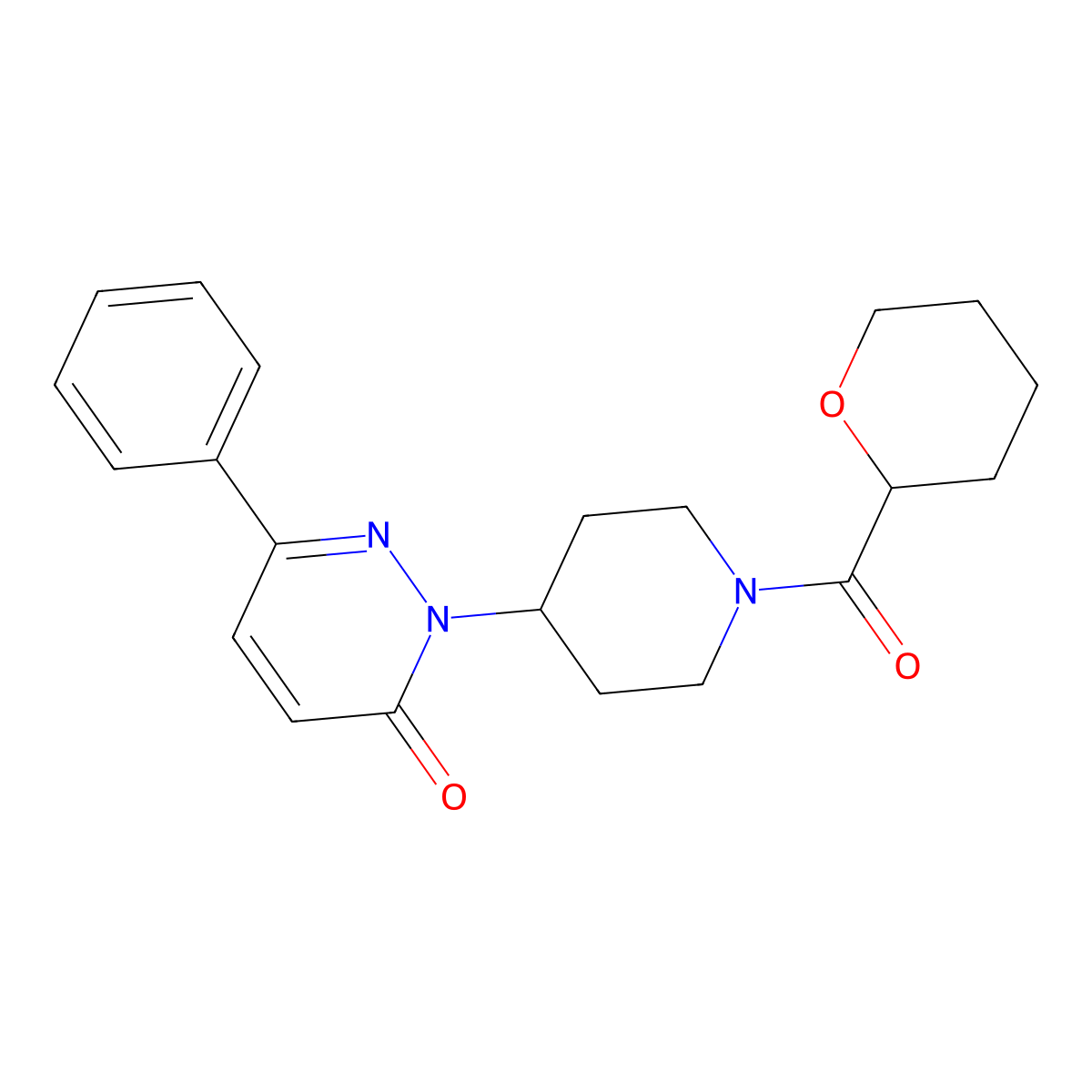 2-[1-(Oxane-2-carbonyl)piperidin-4-yl]-6-phenyl-2,3-dihydropyridazin-3-one molecular structure, CAS 2380010-39-7