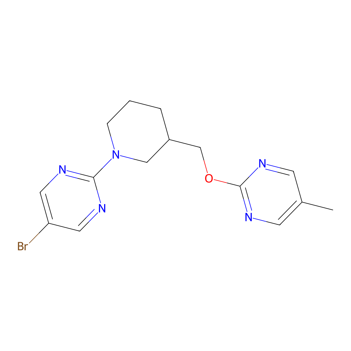 5-Bromo-2-(3-{[(5-methylpyrimidin-2-yl)oxy]methyl}piperidin-1-yl)pyrimidine molecular structure, CAS 2380010-43-3