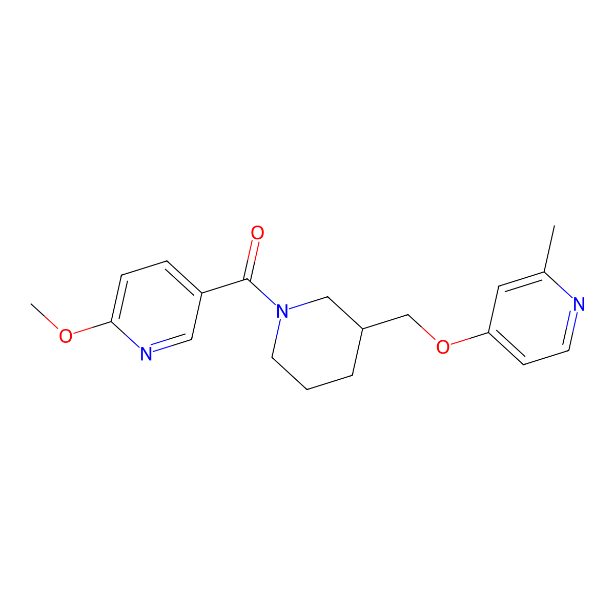 2-Methoxy-5-(3-{[(2-methylpyridin-4-yl)oxy]methyl}piperidine-1-carbonyl)pyridine molecular structure, CAS 2380010-46-6