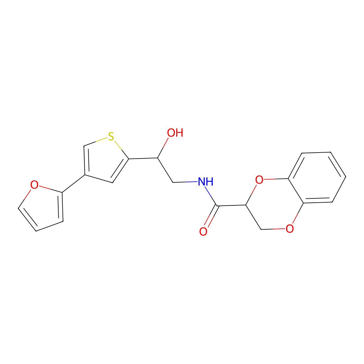 N-{2-[4-(furan-2-yl)thiophen-2-yl]-2-hydroxyethyl}-2,3-dihydro-1,4-benzodioxine-2-carboxamide molecular structure, CAS 2380010-48-8