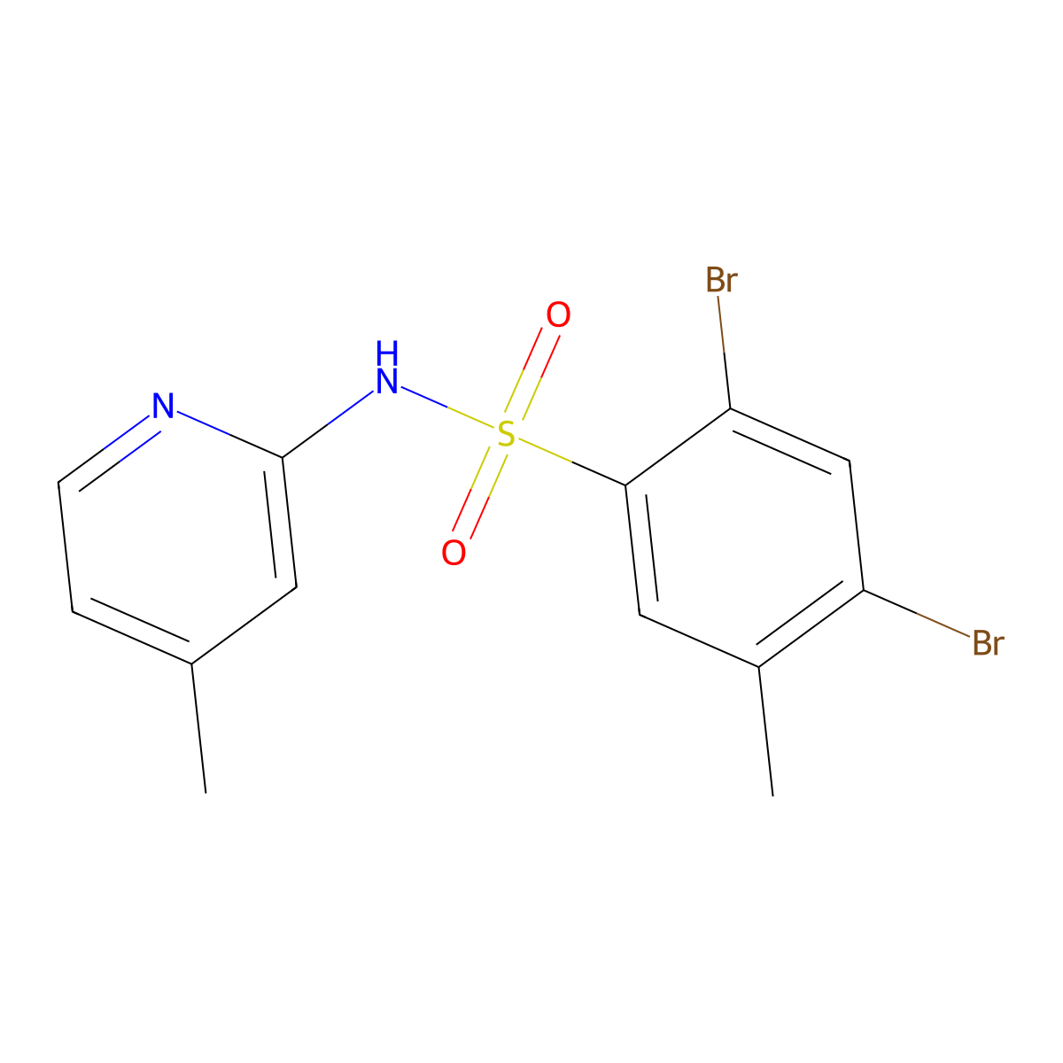 2,4-dibromo-5-methyl-N-(4-methylpyridin-2-yl)benzene-1-sulfonamide molecular structure, CAS 2380010-52-4