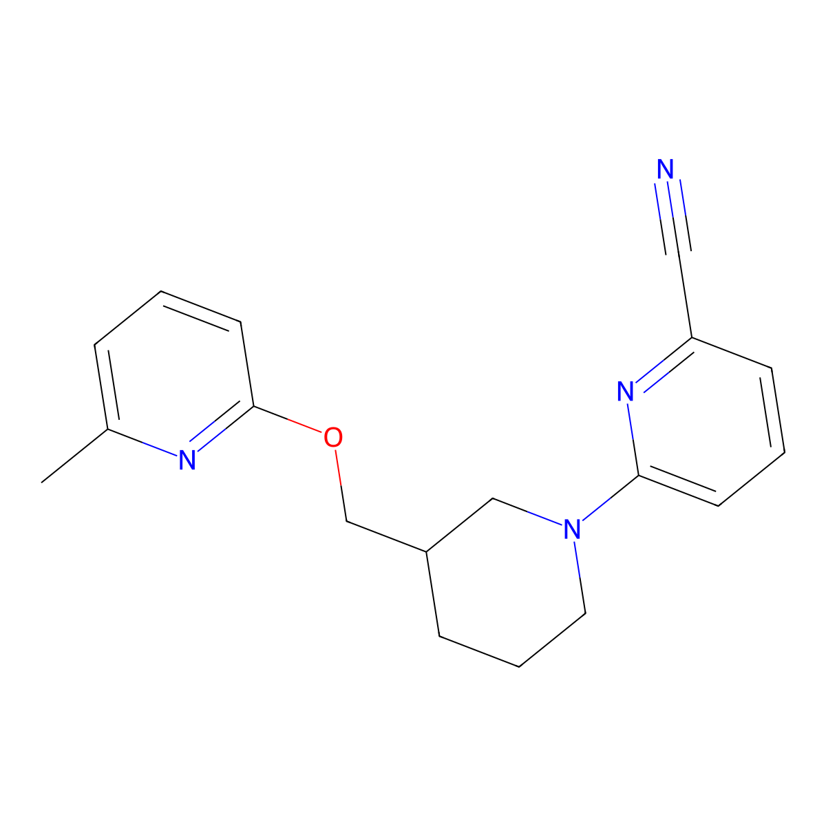 6-(3-{[(6-Methylpyridin-2-yl)oxy]methyl}piperidin-1-yl)pyridine-2-carbonitrile molecular structure, CAS 2380010-54-6