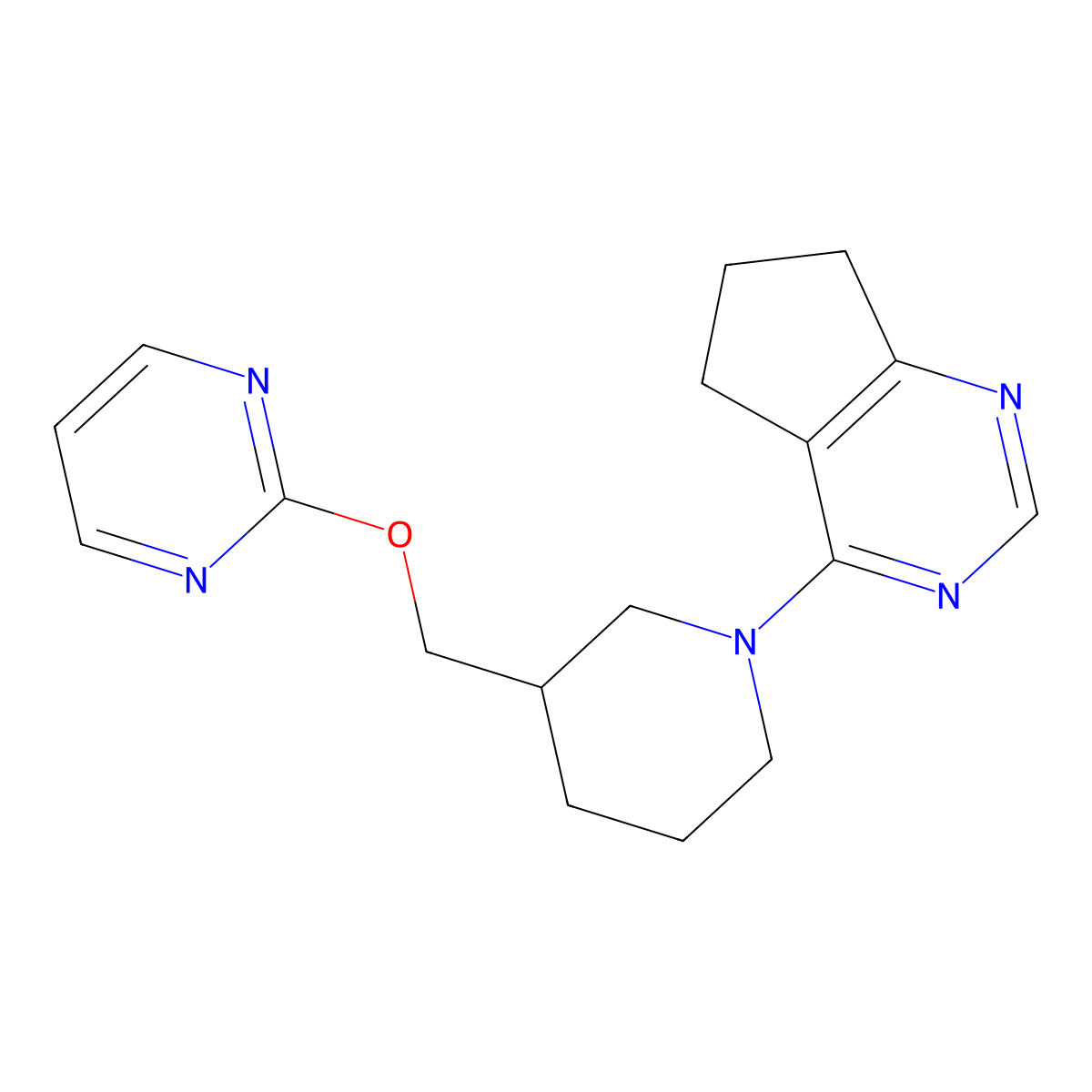 2-[(1-{5H,6H,7H-cyclopenta[d]pyrimidin-4-yl}piperidin-3-yl)methoxy]pyrimidine molecular structure, CAS 2380010-55-7