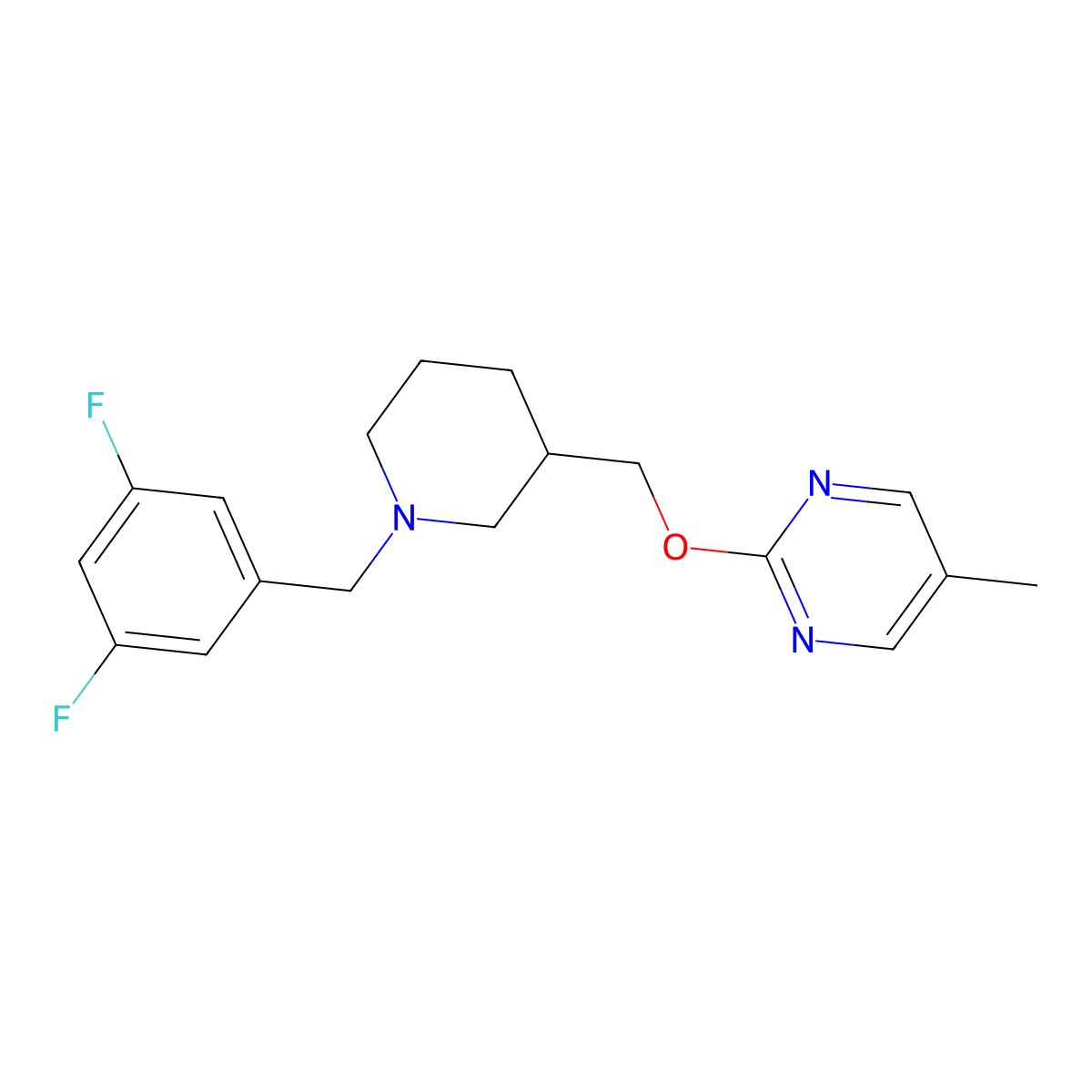 2-({1-[(3,5-Difluorophenyl)methyl]piperidin-3-yl}methoxy)-5-methylpyrimidine molecular structure, CAS 2380010-59-1