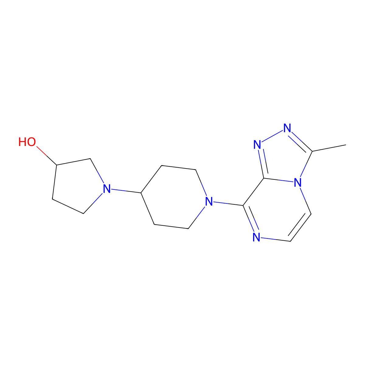 1-(1-{3-Methyl-[1,2,4]triazolo[4,3-a]pyrazin-8-yl}piperidin-4-yl)pyrrolidin-3-ol molecular structure, CAS 2380010-62-6