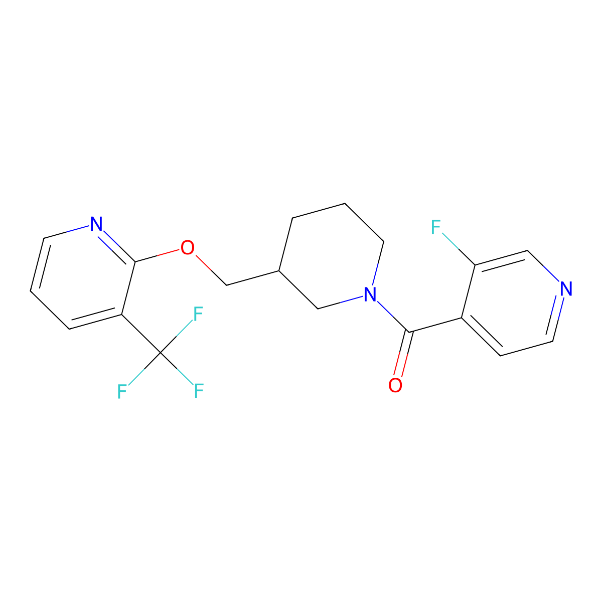 3-Fluoro-4-[3-({[3-(trifluoromethyl)pyridin-2-yl]oxy}methyl)piperidine-1-carbonyl]pyridine molecular structure, CAS 2380010-63-7