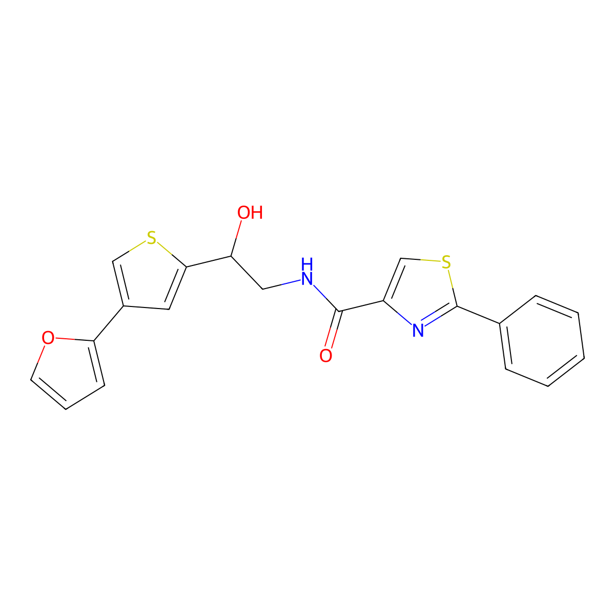 N-{2-[4-(furan-2-yl)thiophen-2-yl]-2-hydroxyethyl}-2-phenyl-1,3-thiazole-4-carboxamide molecular structure, CAS 2380010-67-1