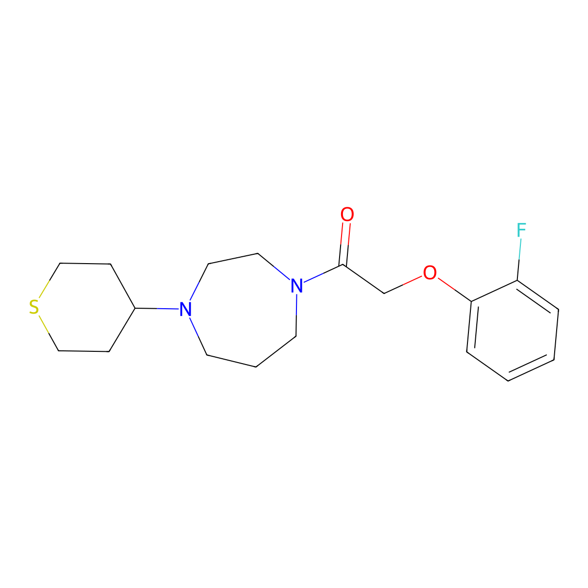 2-(2-Fluorophenoxy)-1-[4-(thian-4-yl)-1,4-diazepan-1-yl]ethan-1-one molecular structure, CAS 2380010-71-7